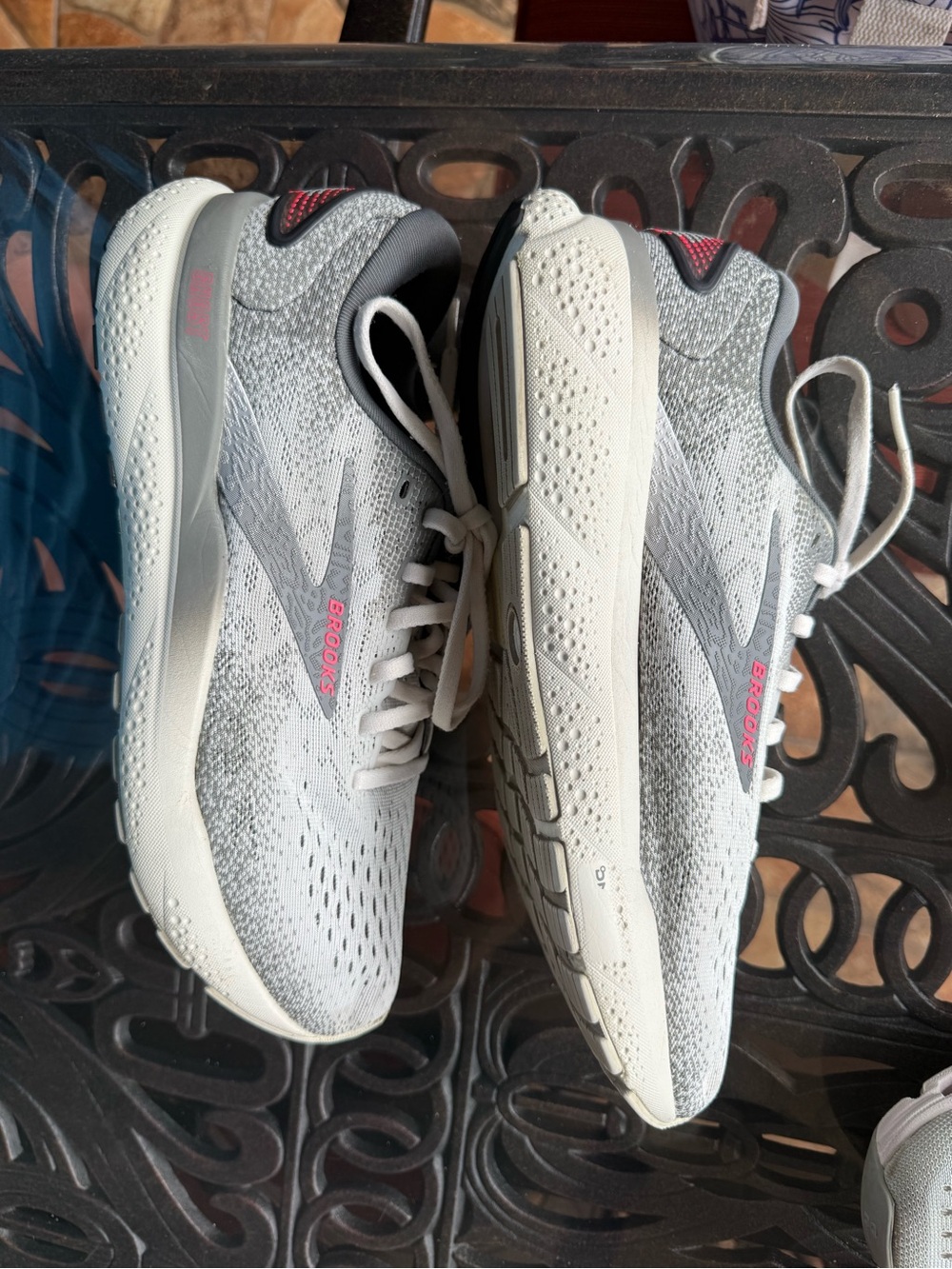 Brooks Ghost women’s White and Gray Running Shoes with Pink Accents
